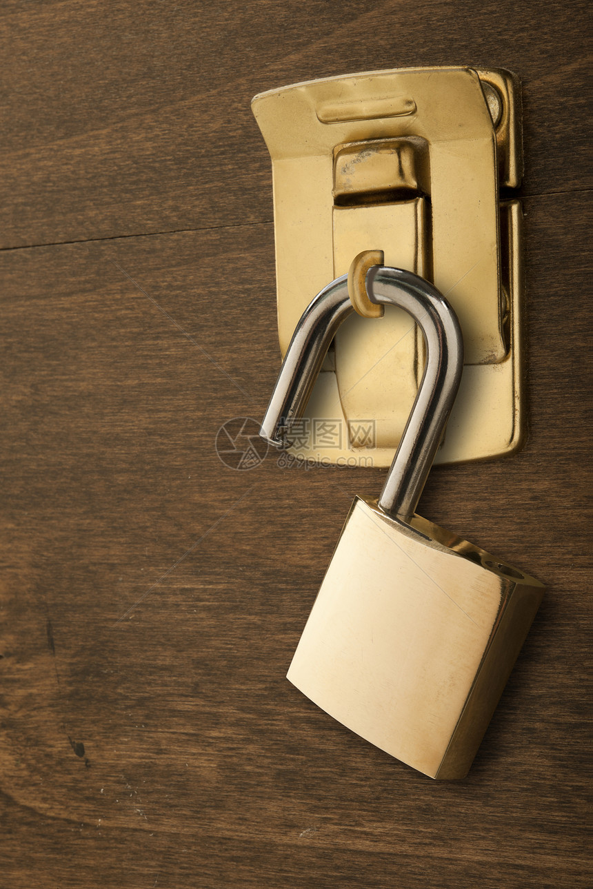 解锁框门闩盒子保安人员黄铜系统木头安保图片