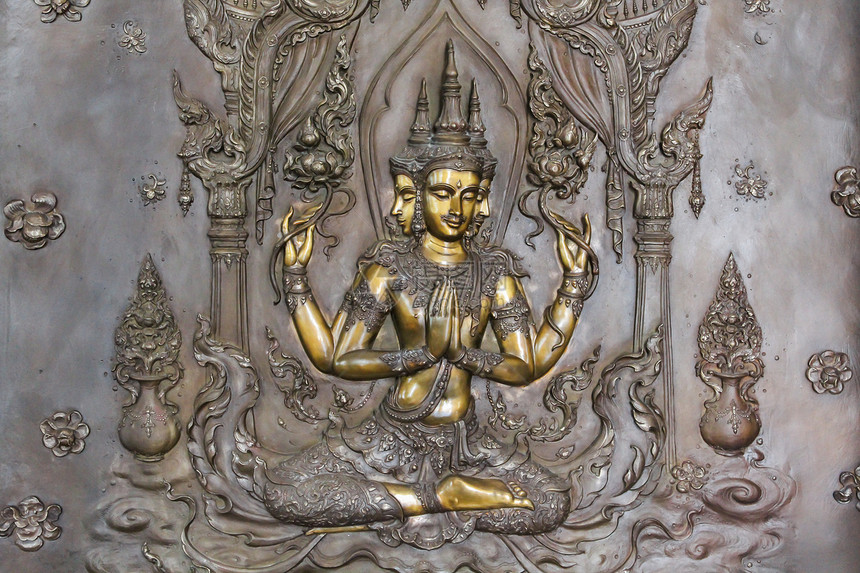金属板上的布德达艺术历史柚木雕像文化建筑学古董雕塑玫瑰寺庙冥想图片