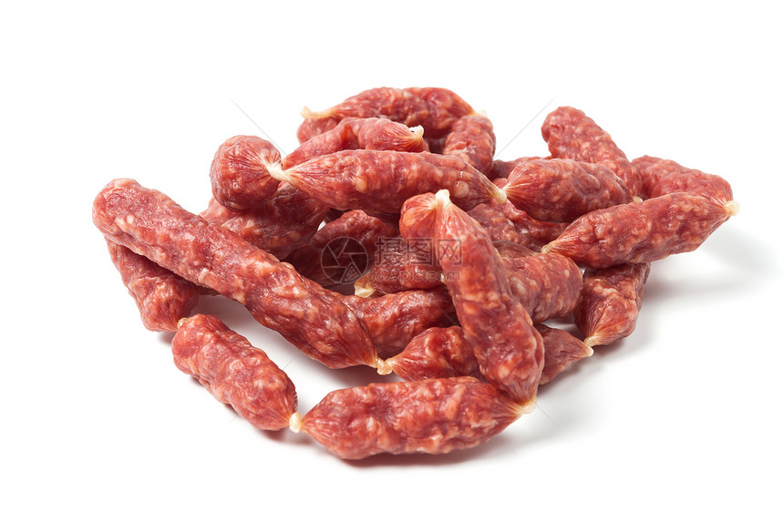 小型香肠猪肉育肥红色宏观脂肪食物白色午餐图片