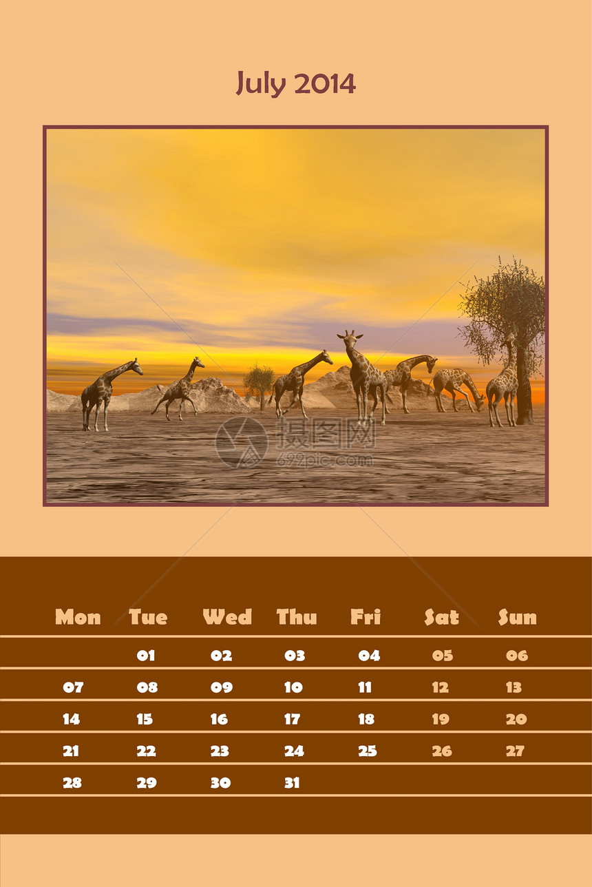 2014 - 7月的Safari日历图片