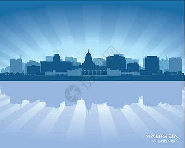武康大楼麦迪逊 威斯康星的天线 城市周光摩天大楼日落刮刀插图市中心旅行地标蓝色反射天空插画