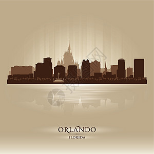 奥兰多 佛罗里达州天际线 城市周光海岸旅行海报地标明信片景观建筑学反射摩天大楼天空插画