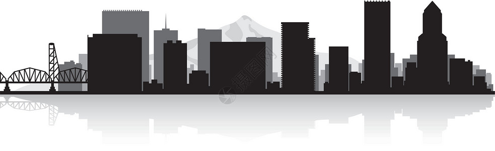 波特兰市天际摩天大楼建筑学景观海岸商业城市建筑海岸线插图刮刀插画