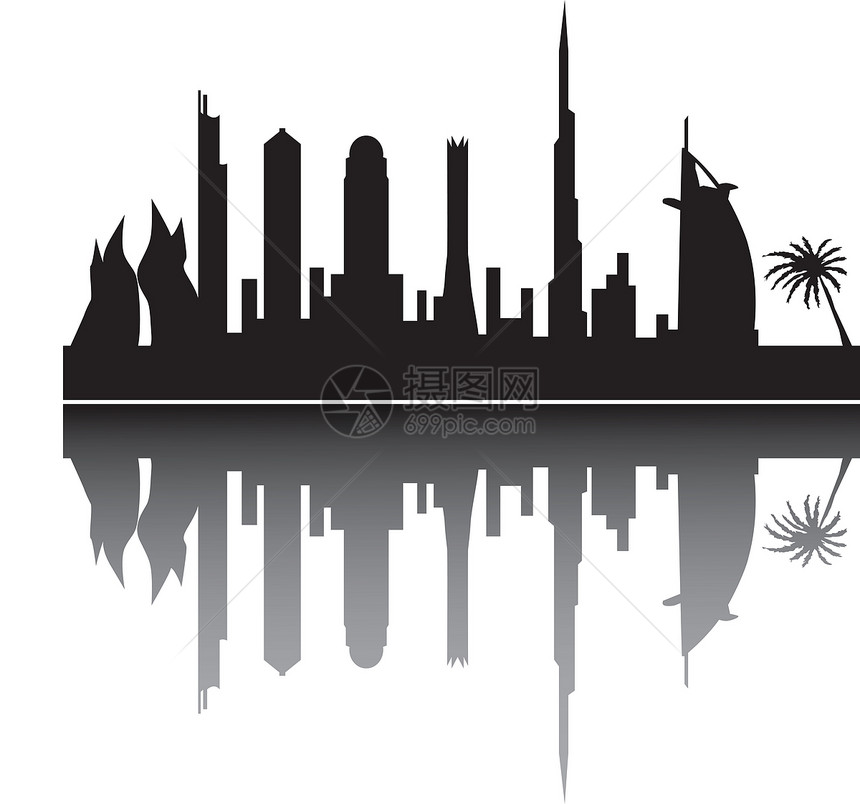迪拜天际办公室结构房屋景观建筑物摩天大楼绘画酒店城市场景图片