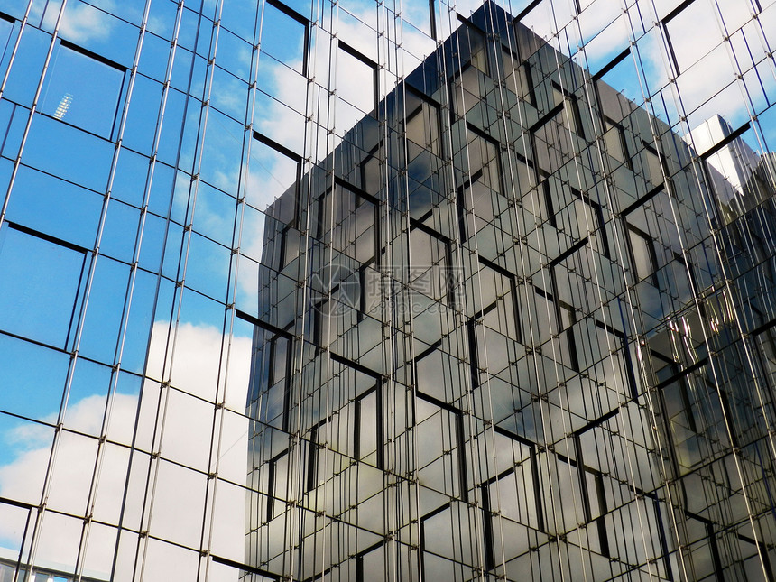 现代办公楼面蓝色房子商业天空办公室反射玻璃建筑图片