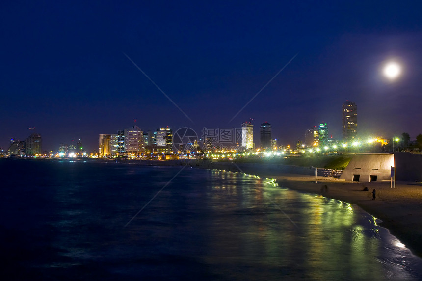 特拉维夫海景雅法航海海洋场景城市海滩天空海岸线风景天际图片