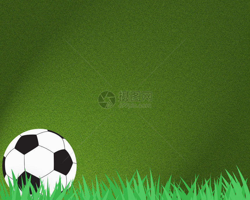 以草草和抽象背景为背景的足球足球雕塑玩具绿色世界六边形运动皮革白色竞赛团队图片