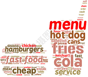 素食菜单快速食品图标标签云背景