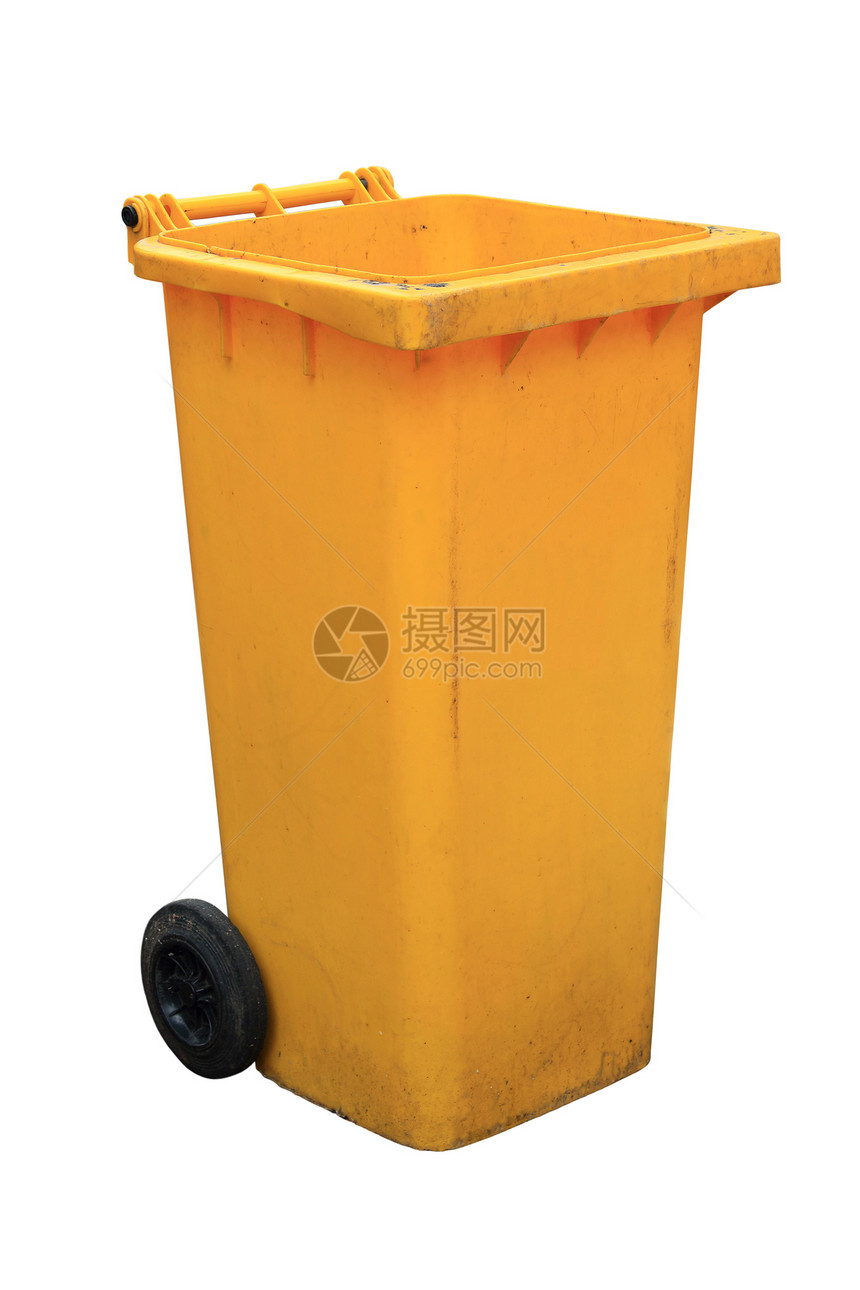 黄色垃圾箱垃圾生态环境车轮存储倾倒回收丢弃打扫图片