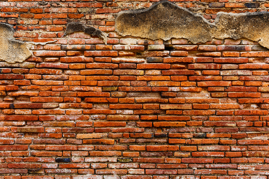 古老的红砖墙红色黄色废墟水泥建筑裂缝建筑学图片