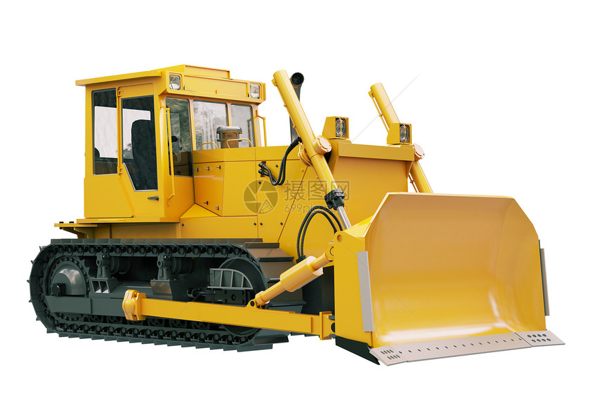 隔离的重型履式推土机设备推土机白色建筑车辆建设林业土方机器橙子图片