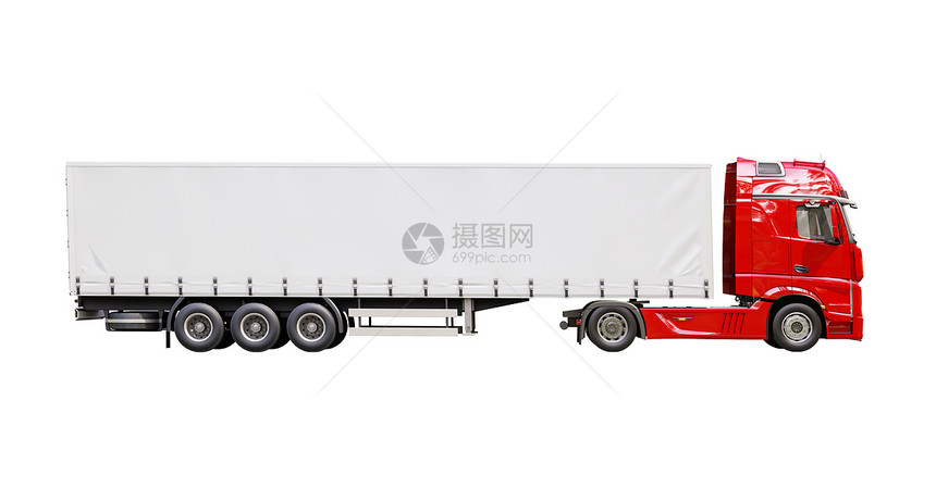 孤立的半拖车卡车车辆钻机运载加载载体商品输送带交通敞篷车重负图片