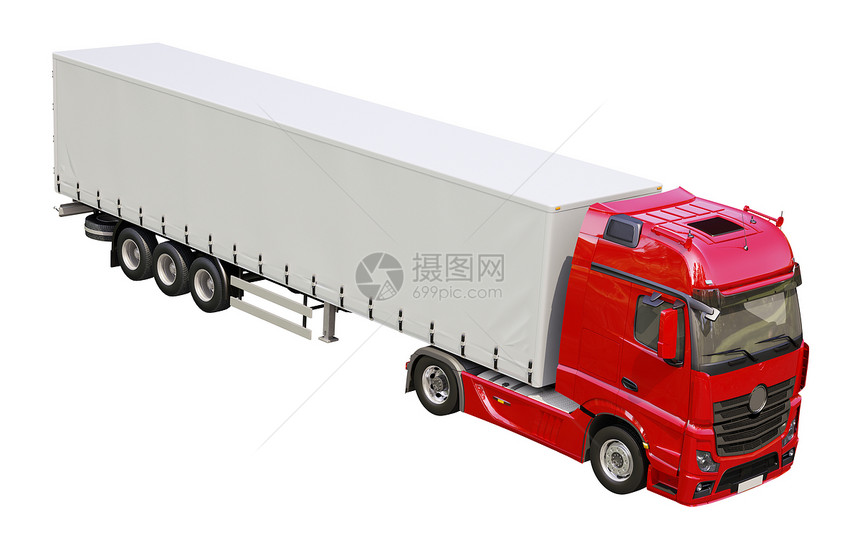 孤立的半拖车卡车送货敞篷车商业原动机货物船运动力运输商用车输送图片