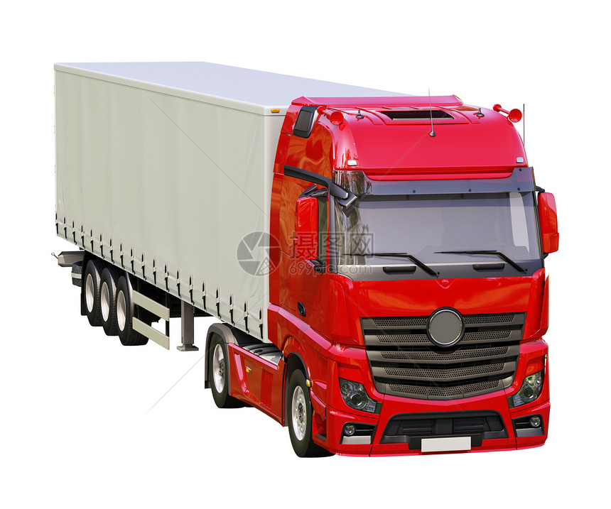 孤立的半拖车卡车拖运商业过境车辆加载钻机提单载体输送带输送图片
