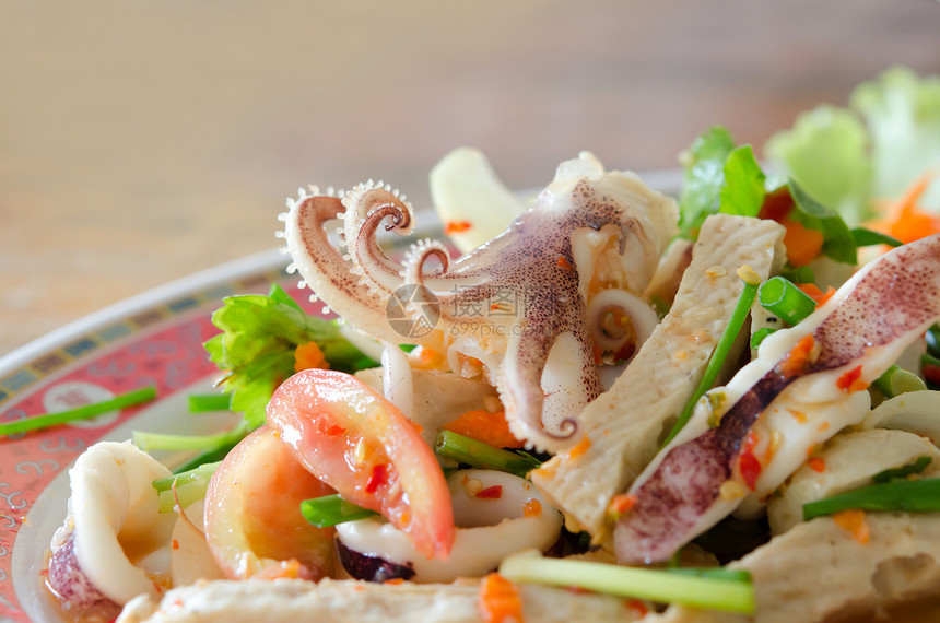 海产海鲜菜食物盘子香料美食香肠营养蔬菜乌贼沙拉海鲜图片