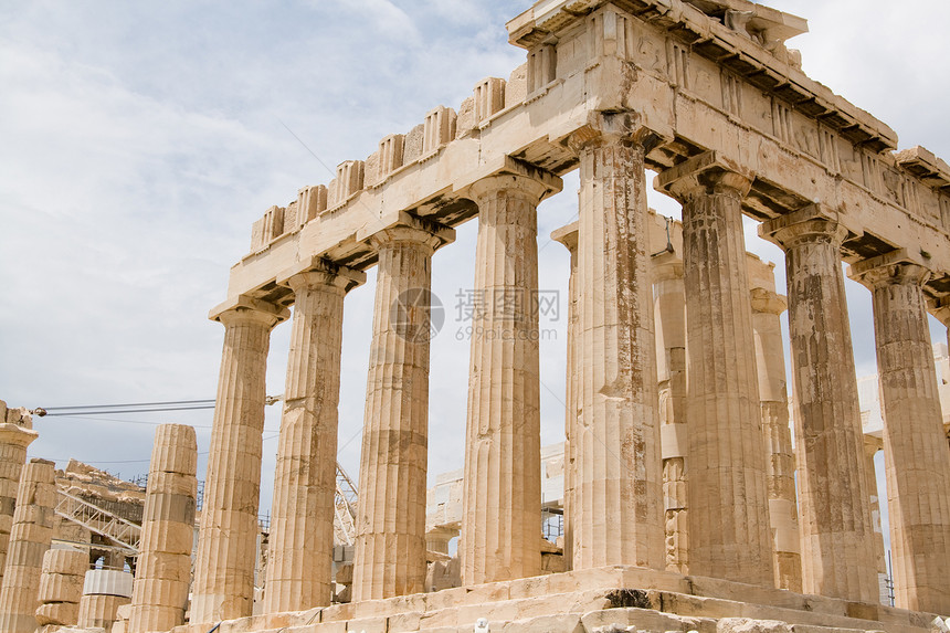 希腊佩罗蓬涅斯雅典旧寺庙的废墟图片