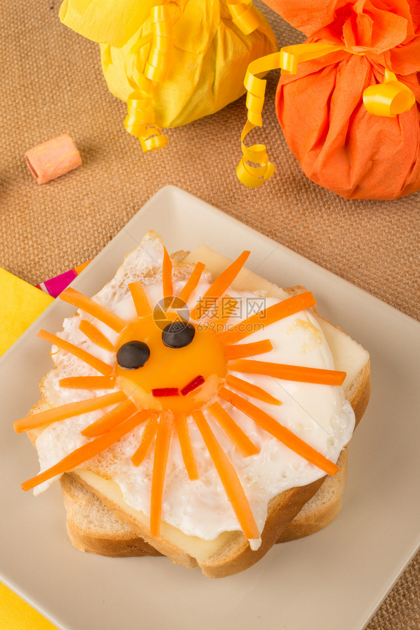 三明治鸡蛋美食童年创造力蔬菜孩子们水平盘子装饰营养太阳图片
