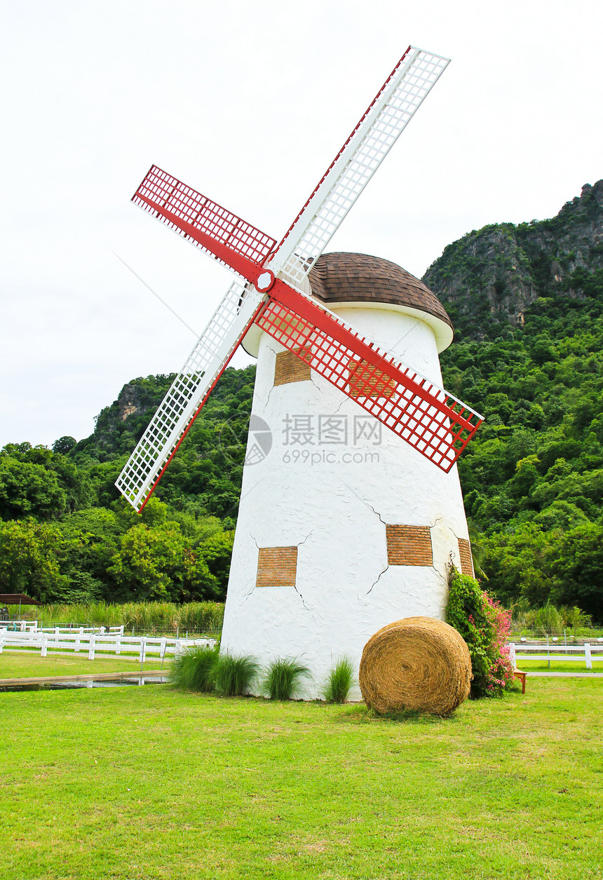 泰国美丽的风车风车风景涡轮刀刃环境发电机活力场地乡村农场农村文化图片