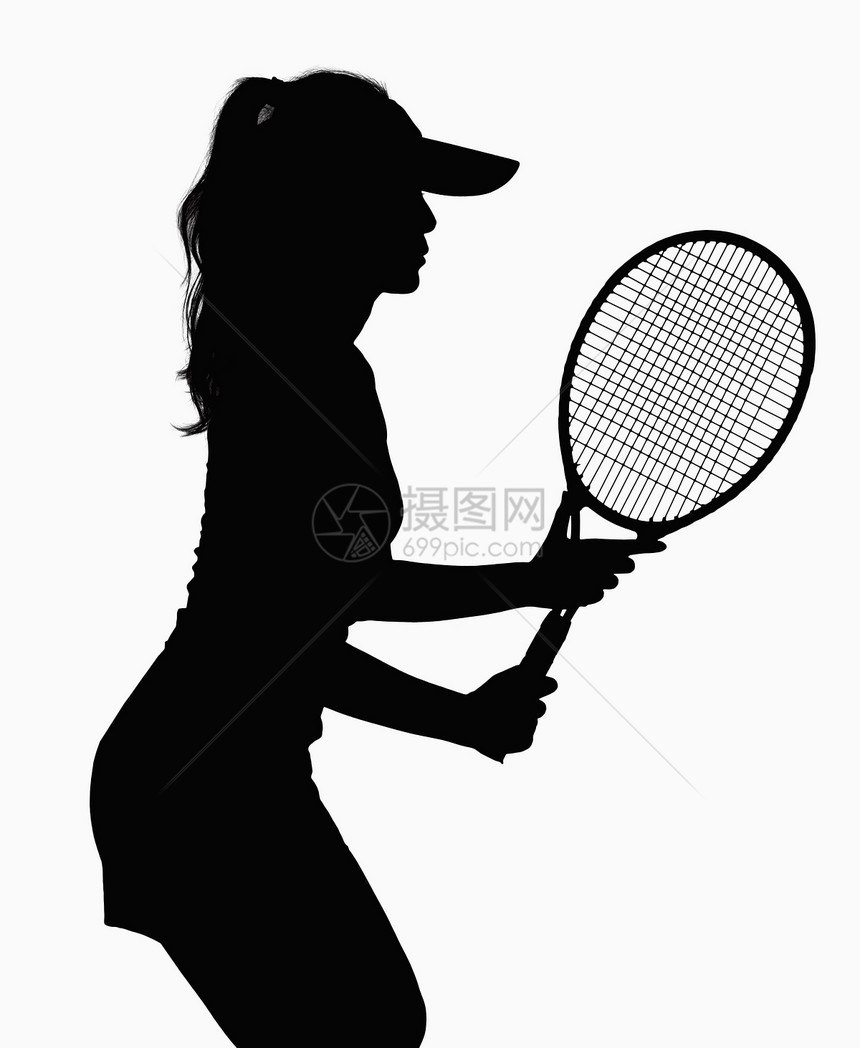 网球拍女人的轮廓图片