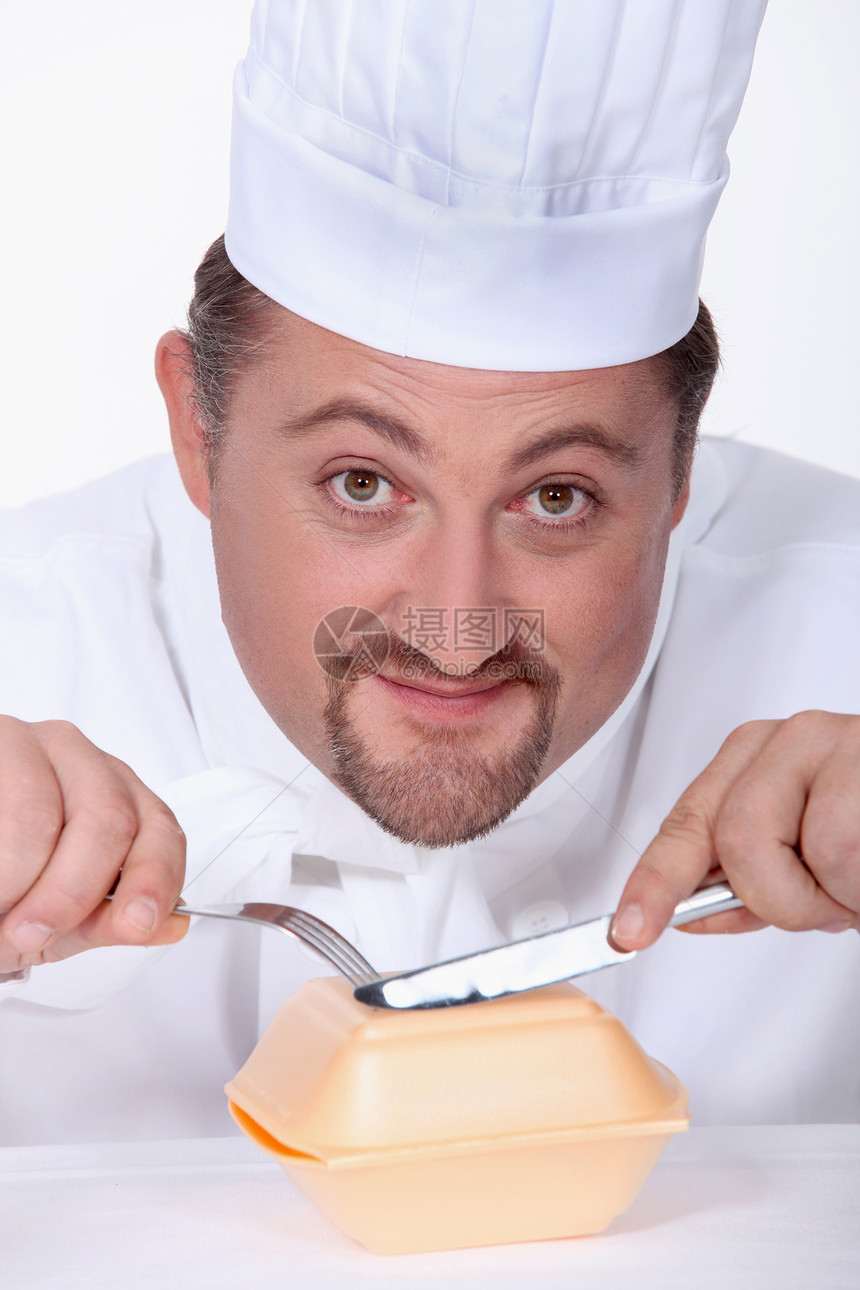 厨师厨师男性外套职业夹克棉布工作专家刀具餐厅头发图片