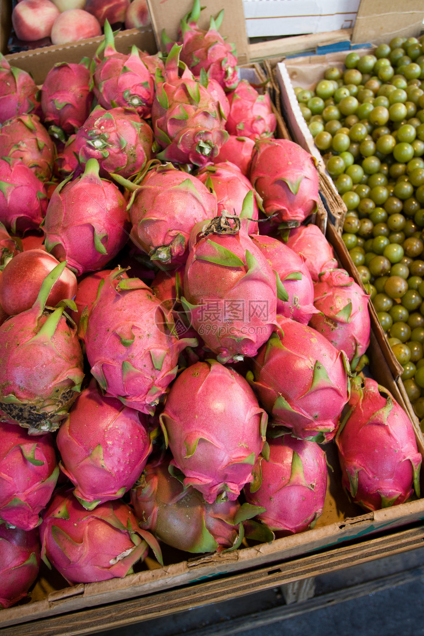 龙果异国热带情调绿色盒子食物维生素粉色营养红色图片