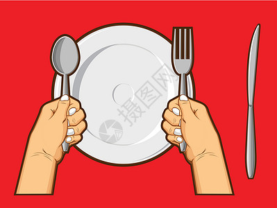 餐具桌面手持勺叉和刀插画