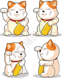 闪亮的猫来自多个位置的幸运猫(Makeni Neko)插画