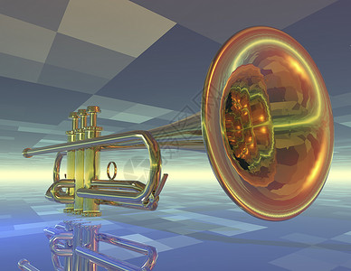 吹号角金属喇叭微光乐器插图黄铜音乐渲染仪器背景图片