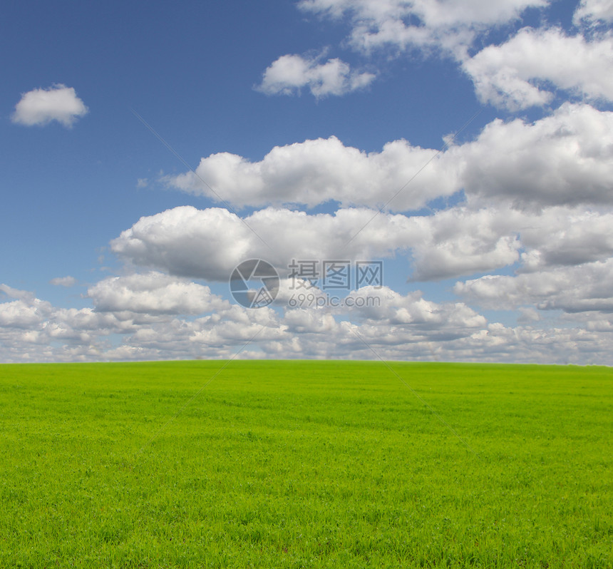云层下绿草远景草原阳光晴天土地地平线草地环境农村场景图片