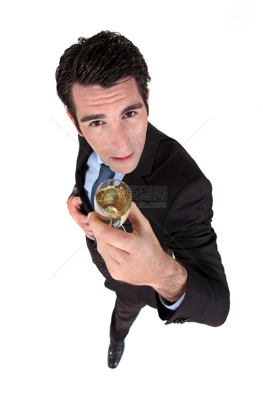 商务人士饮香香槟酒派对套装男性文化玻璃酒精蓝色瓶子青年人士图片