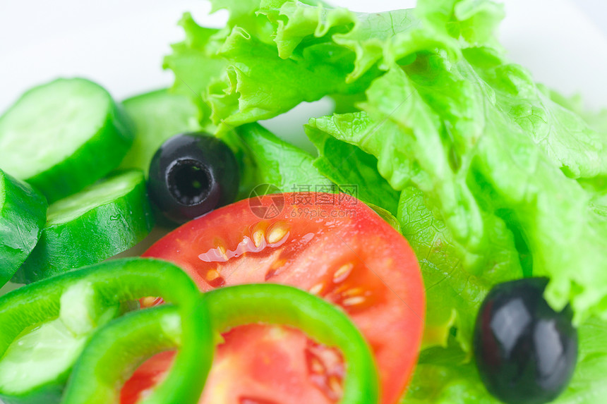 黑橄榄 小菜 番茄 黄瓜和胡椒沙拉饮食食物草药午餐小吃叶子蔬菜盘子图片