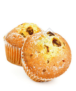 自制松饼茶点产品棕色糕点食物甜点饮食横截面白色糖粉背景图片