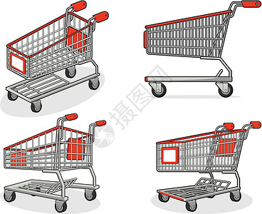 购物车为空提示从多个位置购买汽车轿车或Trolley插画