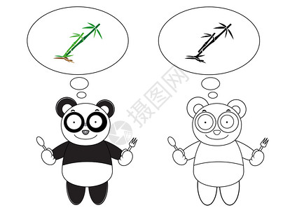 用竹子做的卡通熊猫野生动物插图动物哺乳动物婴儿黑色白色艺术动物园荒野背景图片