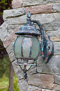 旧绿灯石头古董灯光灯笼设备乡村背景图片