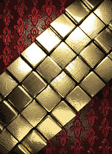 红色背景上的金色插图装饰反射框架奢华黄色装饰品艺术抛光金属背景图片