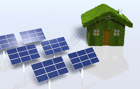 带有一些太阳能电池板的草房背景图片