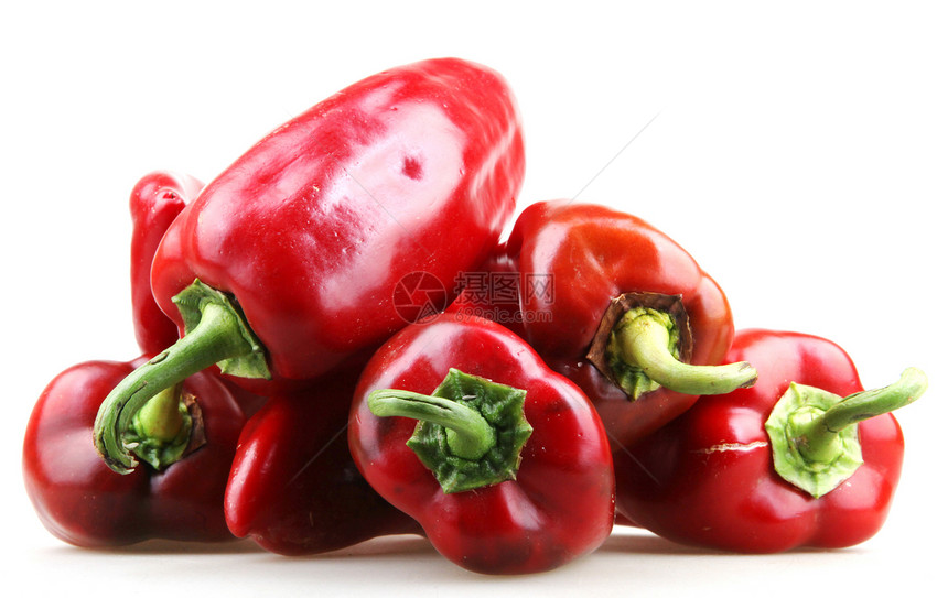 白上孤立的红胡椒团体美食绿色蔬菜辣椒健康食物白色红色图片