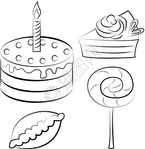 生日糕点一套糖果糕点蛋糕生日甜点涂鸦插图馅饼黑色收藏食物插画