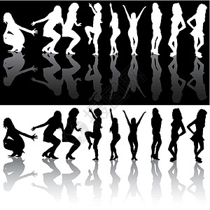 跳舞女孩轮式女孩们舞者音乐姿势夜店镜像同胞青少年反射舞蹈家背景图片