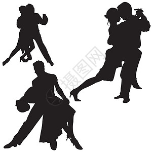 国标舞舞蹈休礼娱乐剪影舞蹈家探戈两人插图姿势派对黑色背光插画