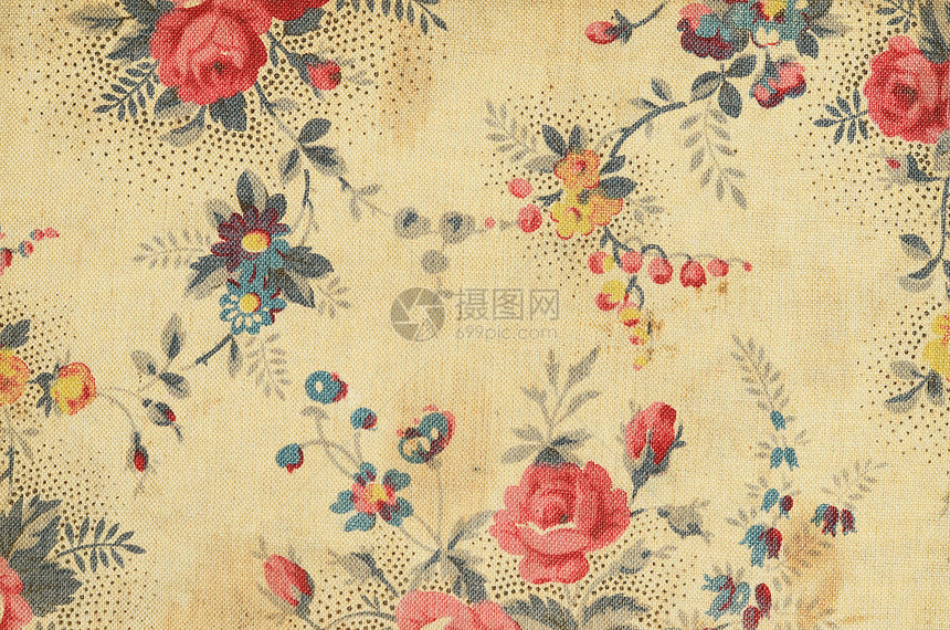 古植物织物树叶纺织品玫瑰古董红色黄色图片
