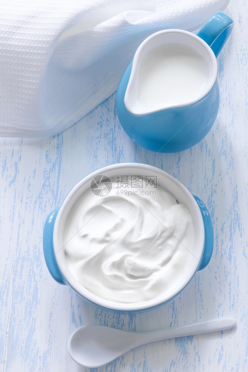 酸酸奶油桌子食谱乡村蓝色食物美食牛奶低脂肪奶油酸奶图片