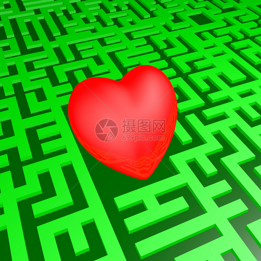绿色迷宫中的心图片