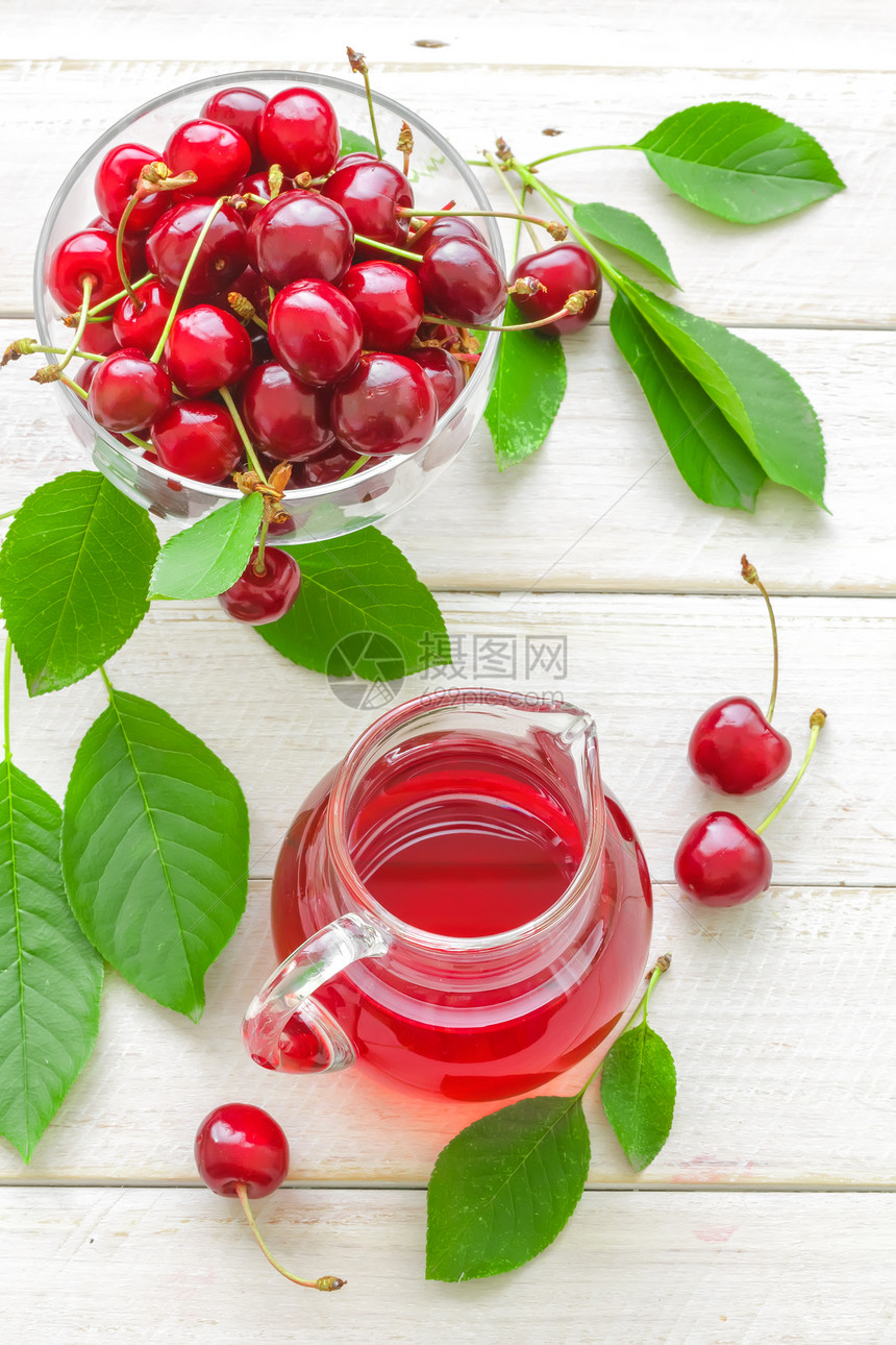 樱桃汁投手工作室浆果蜜饯水壶水果美食叶子樱桃汁玻璃图片