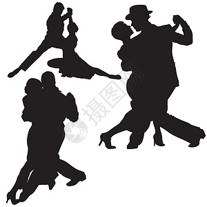 国标舞舞蹈休礼同胞黑色探戈剪影两人派对伙伴背光插图夫妻插画