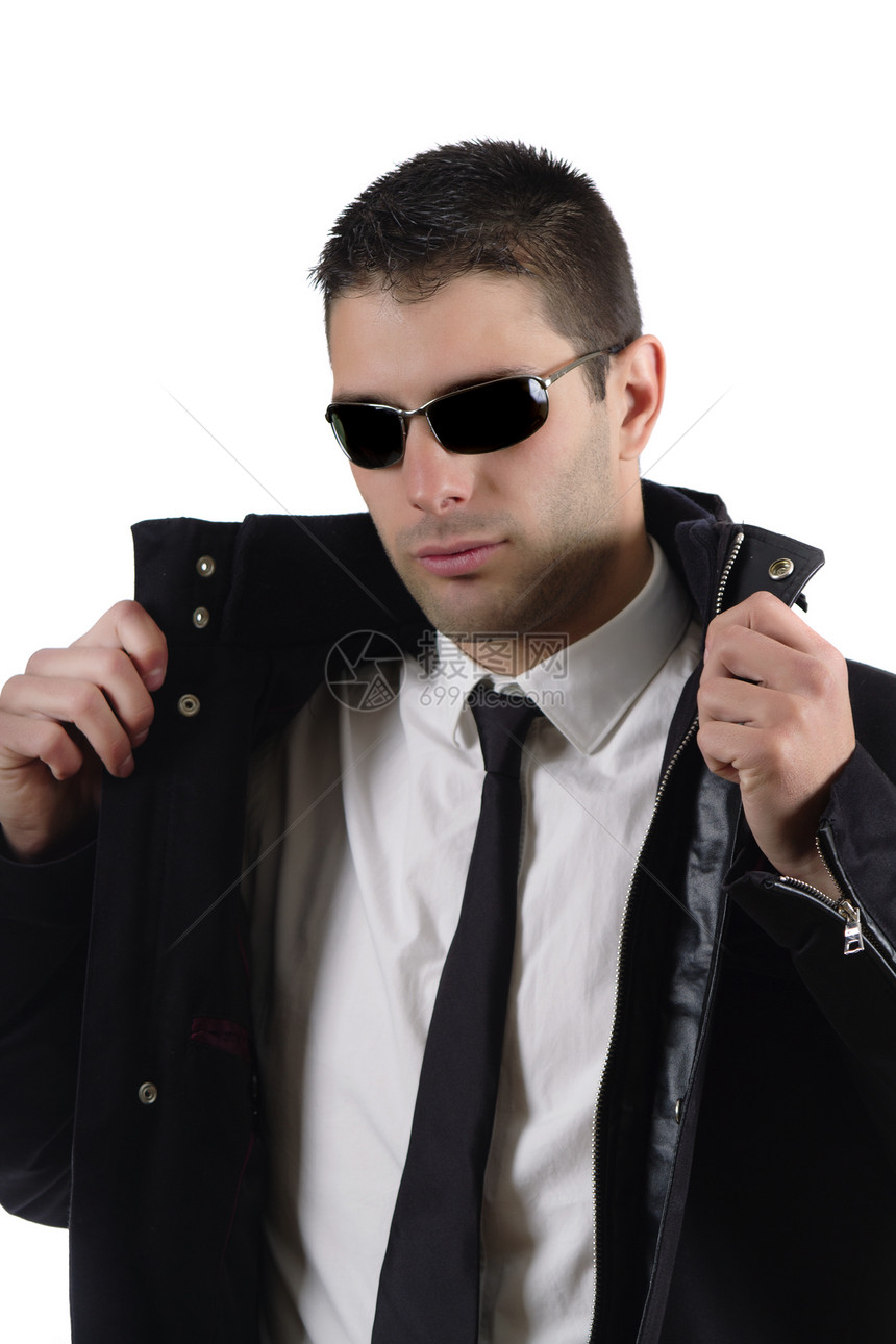 穿黑眼镜外套的西装男领带色调白色裤子身体男性姿势眼镜套装夹克图片