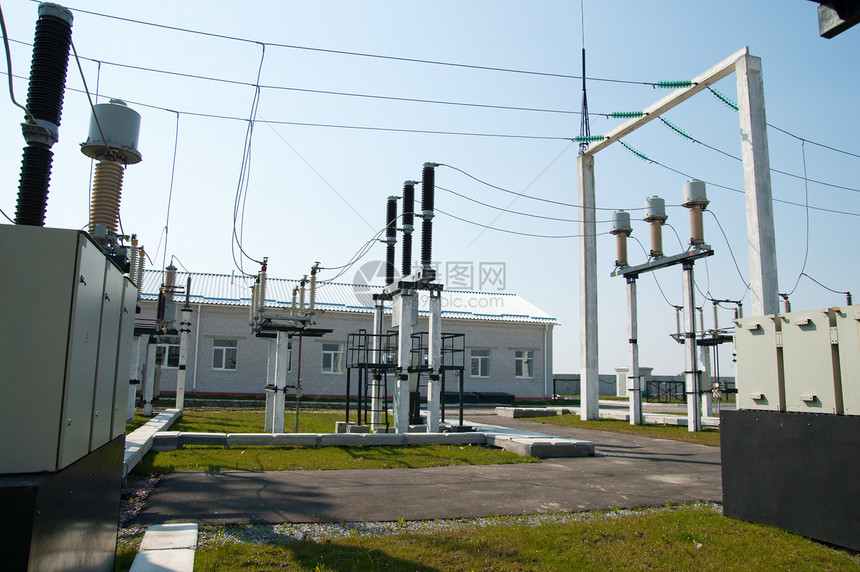 部分高压变电站 配有开关和断开器绝缘子生产活力接线绝缘力量通讯电气电路基础设施图片