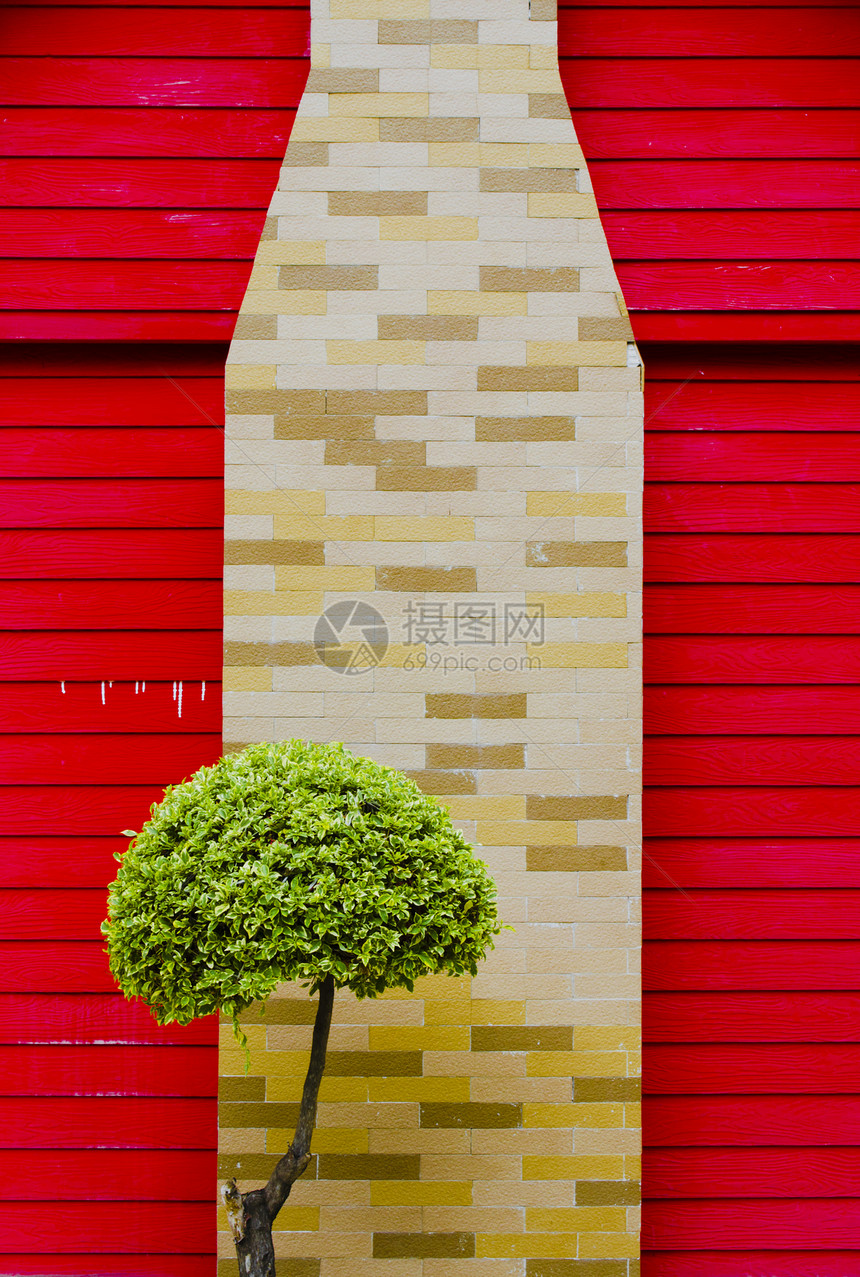 红木和多彩的砖墙纹理金子乐趣装饰墙纸风格插图美丽黄色绿色图片
