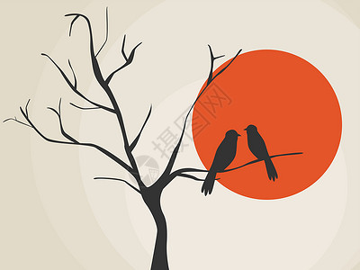 秋树橙子日落创造力墙纸插图太阳植物季节背景图片